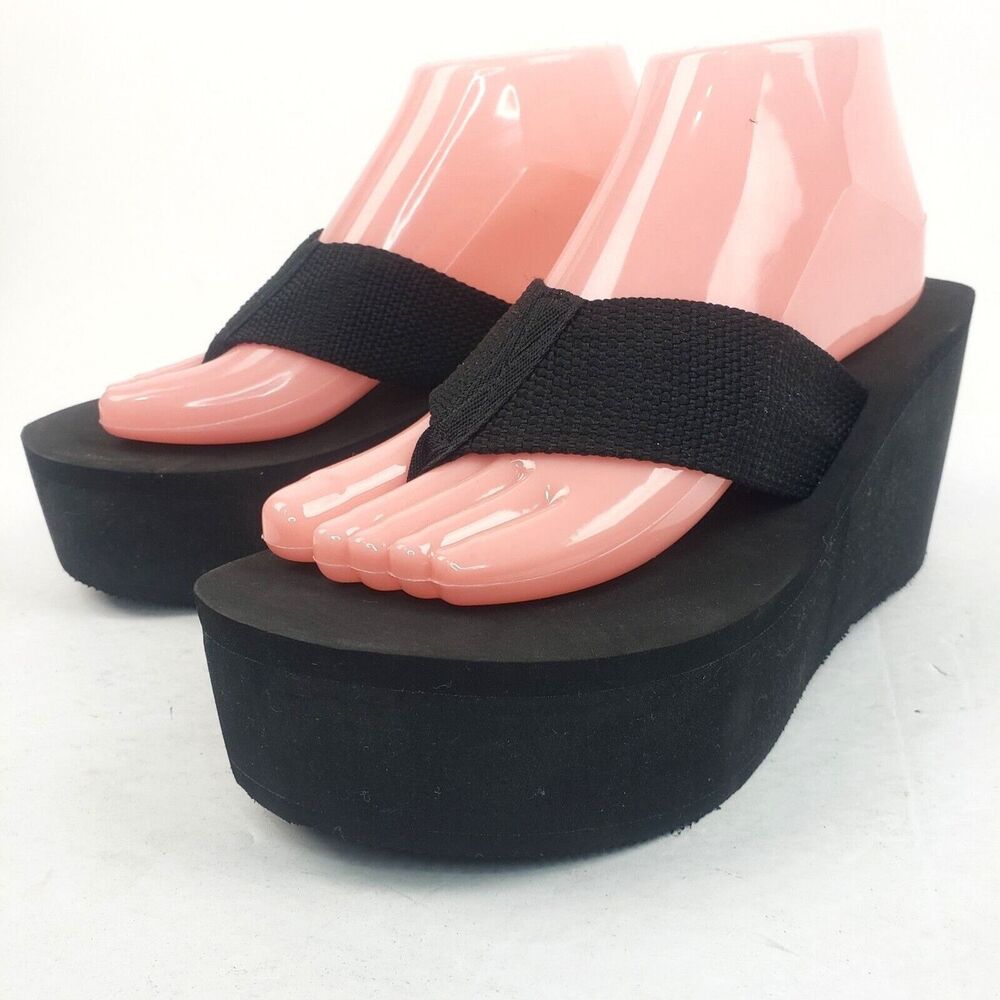 Abound Elevate Fab Black Slip On Wedge Heel Platform Sandal Size  10 M